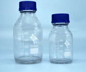 Glass Reagent Bottle,With Blue Screw Cover,Soda Lime Glass