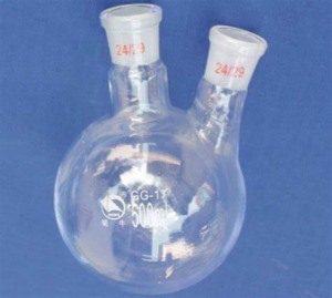 Glass Boiling Flask, Round Bottom With 2 Obligue Necks,Standard Ground Mouth