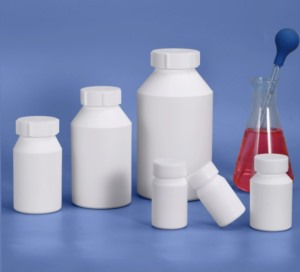 Wide Mouth Plastic Bottle,PTFE,White, With PTFE Screw Cap